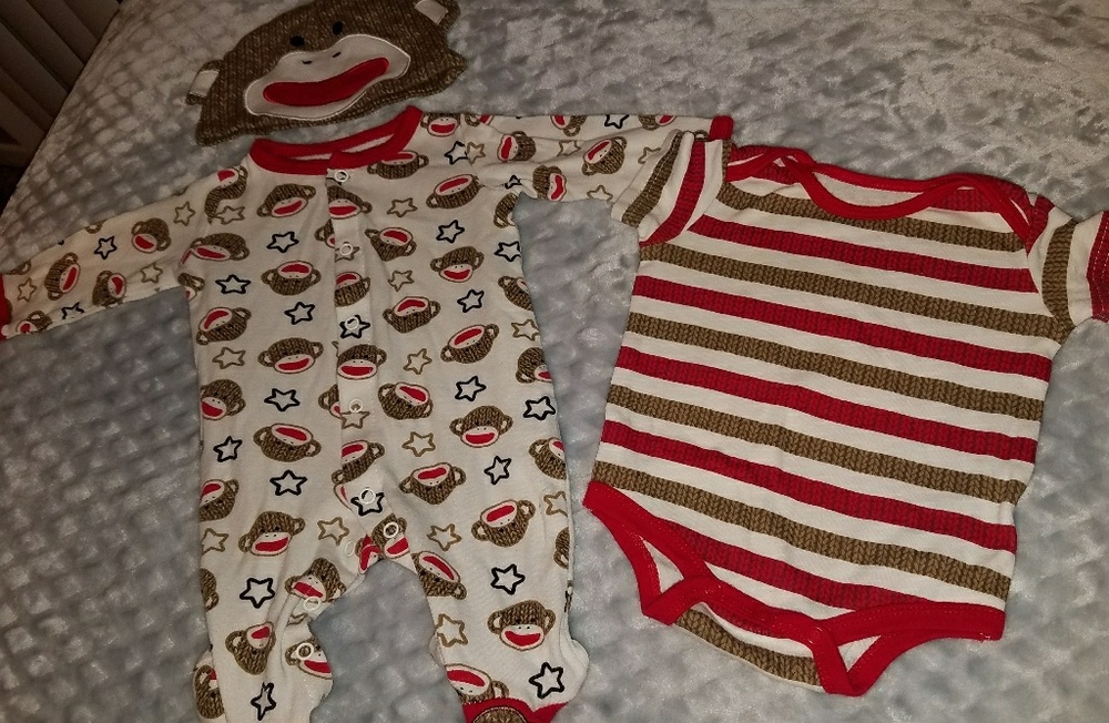 (Sold)Sock Monkey 3 piece outfit